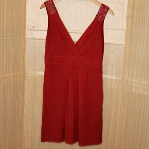 Esley Womens Red Deep V Mini Dress With Beaded Detail Large